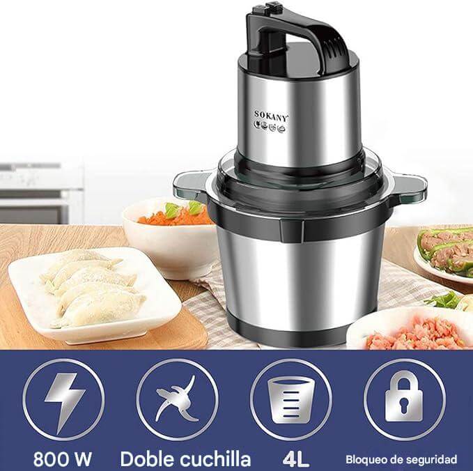 👩🍳 Picadora Sokany Vaso Metal 4L 800W ⚡