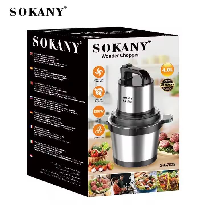 👩🍳 Picadora Sokany Vaso Metal 4L 800W ⚡