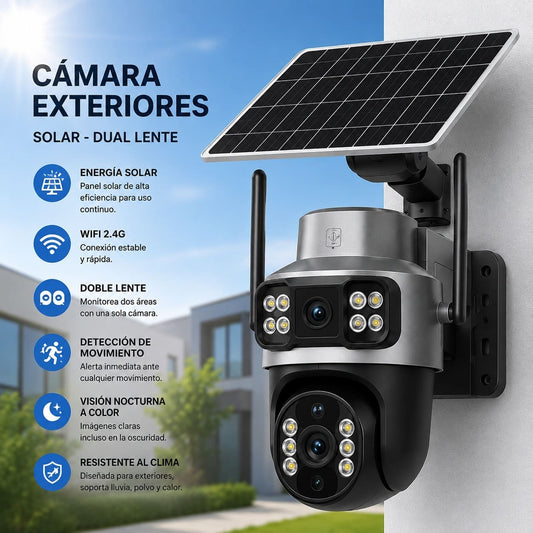 Cámara Doble Lente con Panel Solar