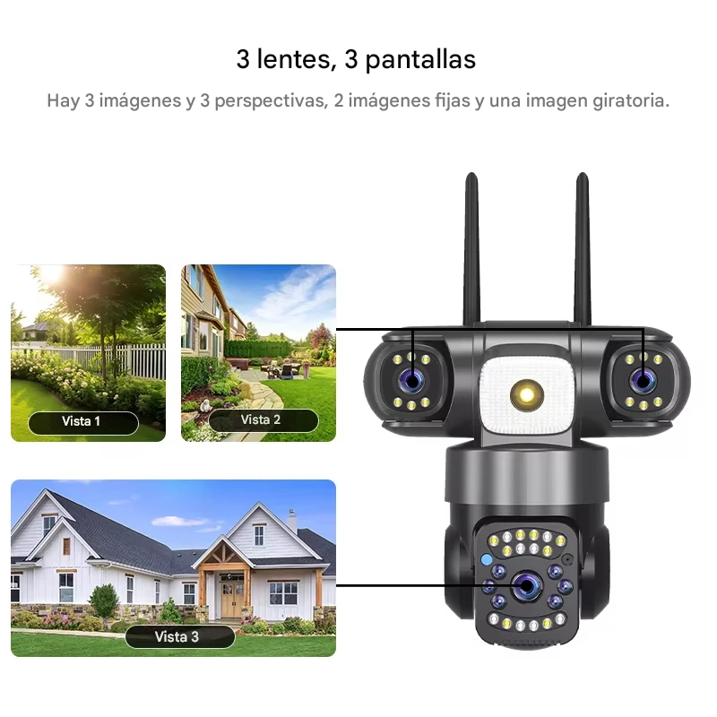 Cámara Triple Lente – Seguridad Total Inalámbrica