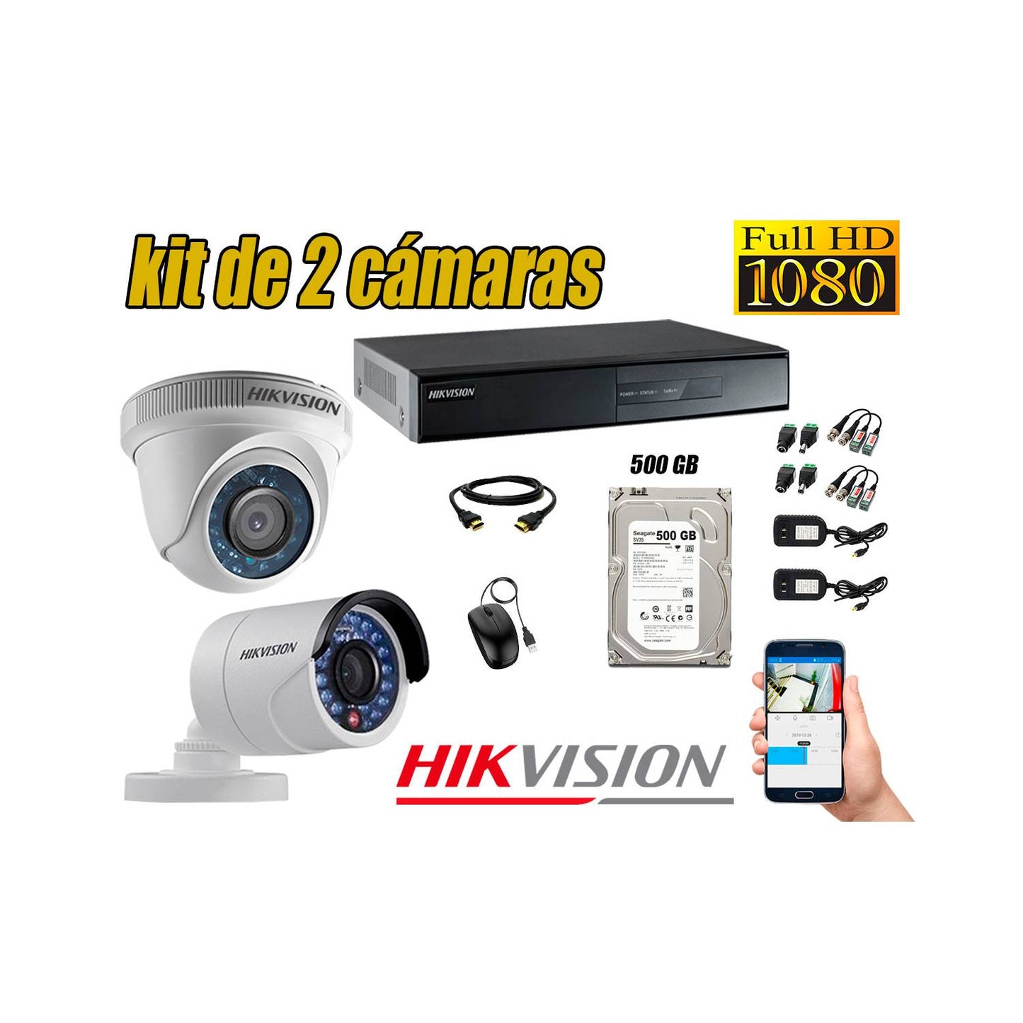 Kit de 2 cámaras de seguridad resolución FHD HIKVISION